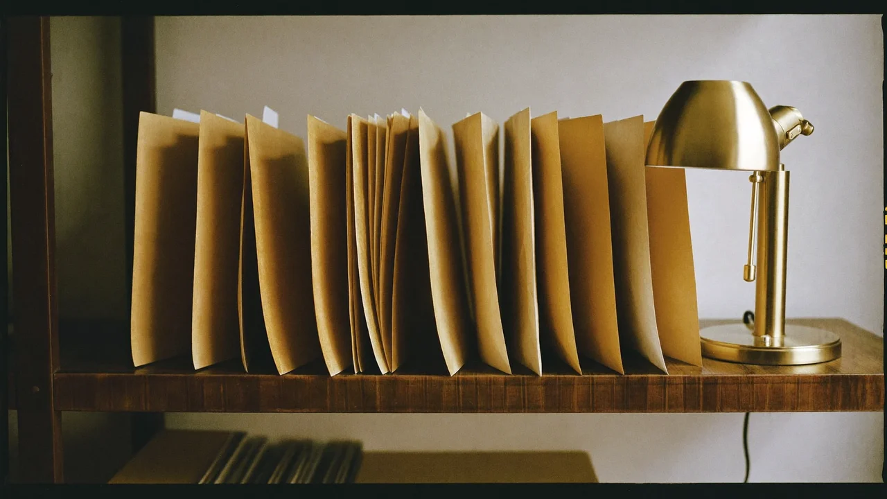 Illustration of neatly stacked folders and a desk lamp suggesting careful preparation